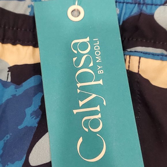 Calypsa by Modli Blue Tropical Floral Swim Shorts Bottoms Sz Small NEW WITH TAGS - Picture 6 of 9